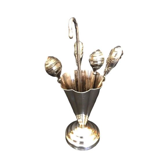 Antique Hazorfim Israel Umbrella 4 Toothpicks Holder Sterling Silver Judaica